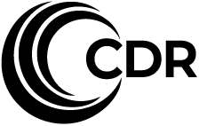 CDR logo has a black swirl to the left and the initials CDR on the right.