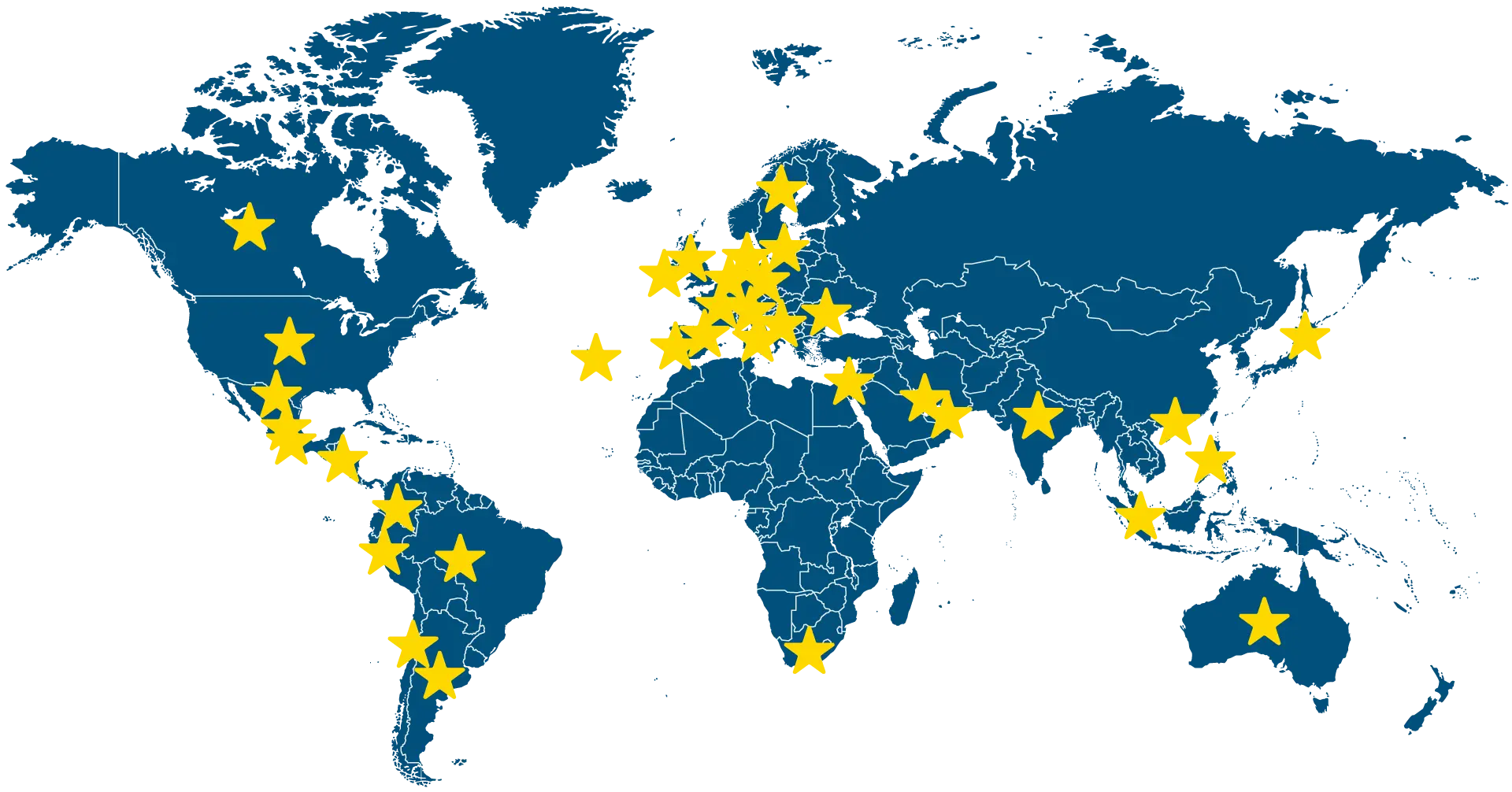 Worldwide map of countries supported by CDR Global
